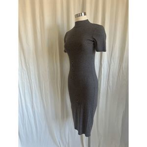 Zara Women's Bodycon Dress Ribbed Knit Short Sleeve High Neck Gray Size Small